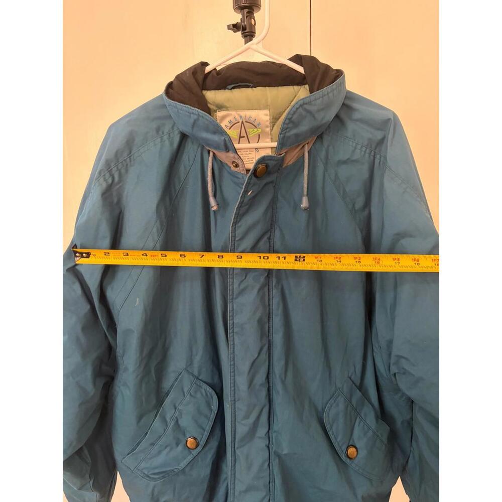 American Weekend Blue Hooded Winter Jacket XL – 90s Vintage Puffer Coat Macau - Picture 3 of 6